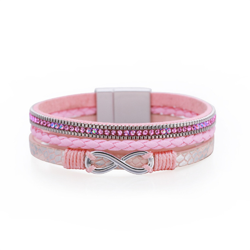 Bohemian Vacation Three Layers  Rhinestone Woven Figure 8 Leather Bracelet Exaggerated Personality Bracelet Distributor