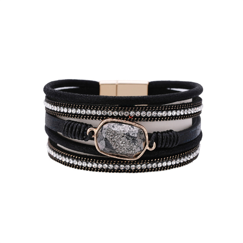 Bohemian Rhinestone Leather Bracelet Hand Ornament Diamond Distributor