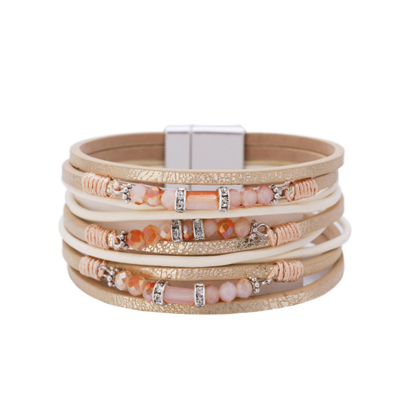 Bohemian Multi-layer Crystal Bead Leather Multi-layer Leather Bracelet Diamond Small Ornaments Jewelry Accessories Distributor