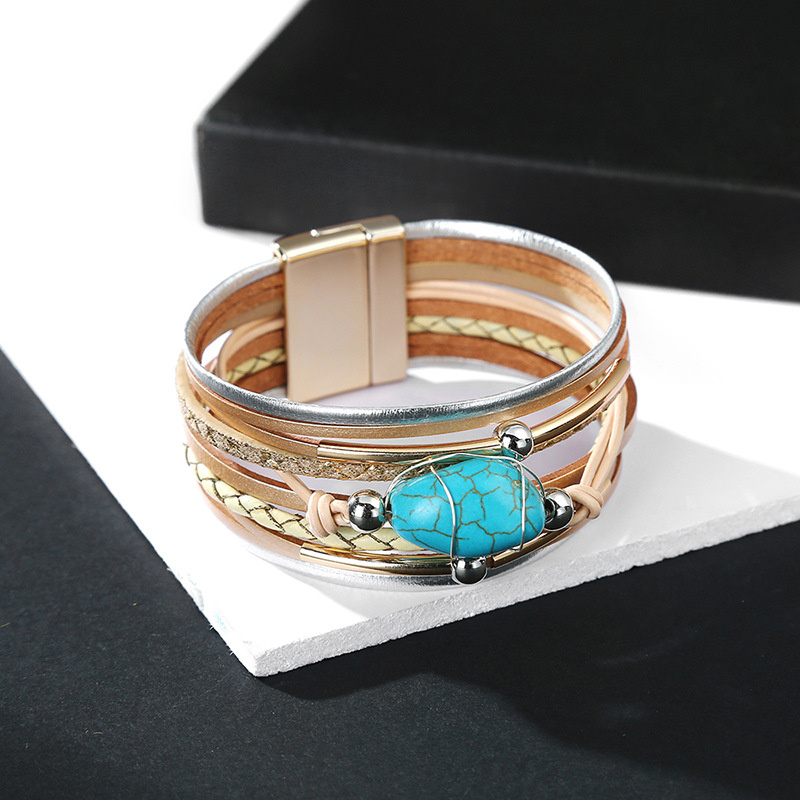 Popular Fashion Bracelet Bohemian Multilayer Leather Turquoise Beaded Bracelet Distributor