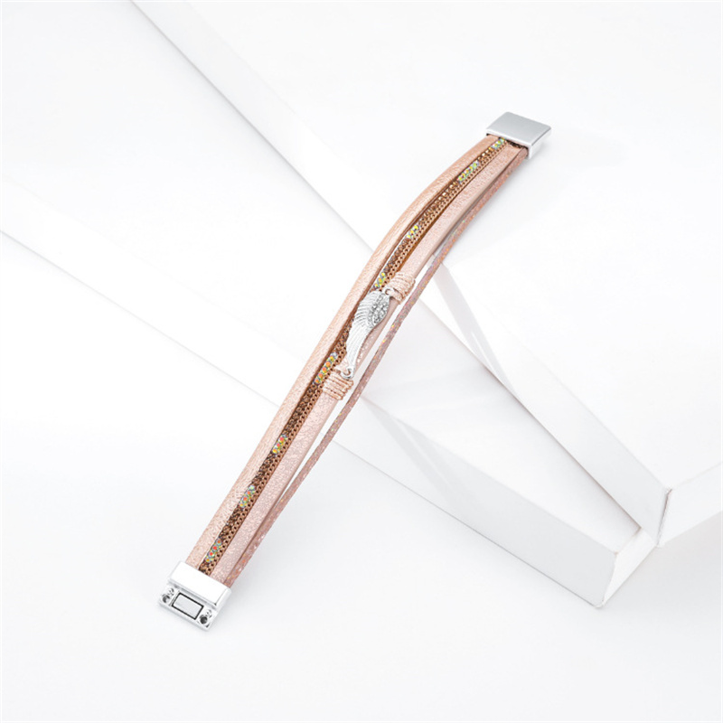 Fashion Bohemian Bracelet Angel Wings Retro Multilayer Magnetic Leather Bracelet Female Distributor