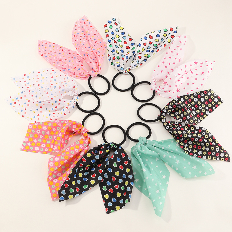 Korean Version Of The  Printed Ponytail Hair Tie Headdress Cute Mesh Hair Rope Manufacturer