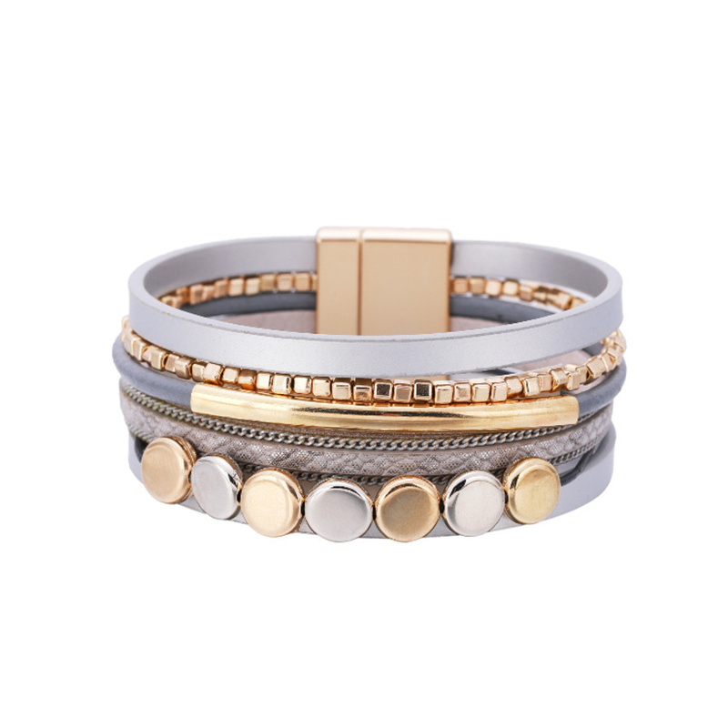 Style Bracelet Metal Copper Bracelet Lady Retro Multilayer Magnetic Leather Buckle Distributor
