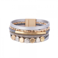 Style Bracelet Metal Copper Bracelet Lady Retro Multilayer Magnetic Leather Buckle Distributor