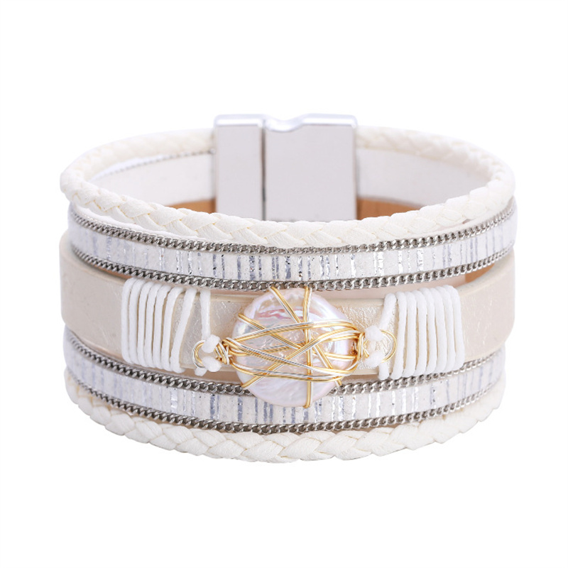 Multilayer Braided Bracelet Bohemian PU Retro Pearl Piece Magnetic Bracelet Distributor