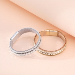 Fashion Bracelet Diamond-studded Leather Bracelet Multi-layer Two-color Bead Chain Magnetic Clasp Distributor