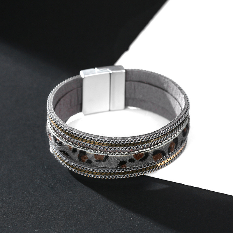 Style Bracelet Fashion Horsehair Multi-layer Chain Leopard Print Boutique Leather Bracelet Distributor