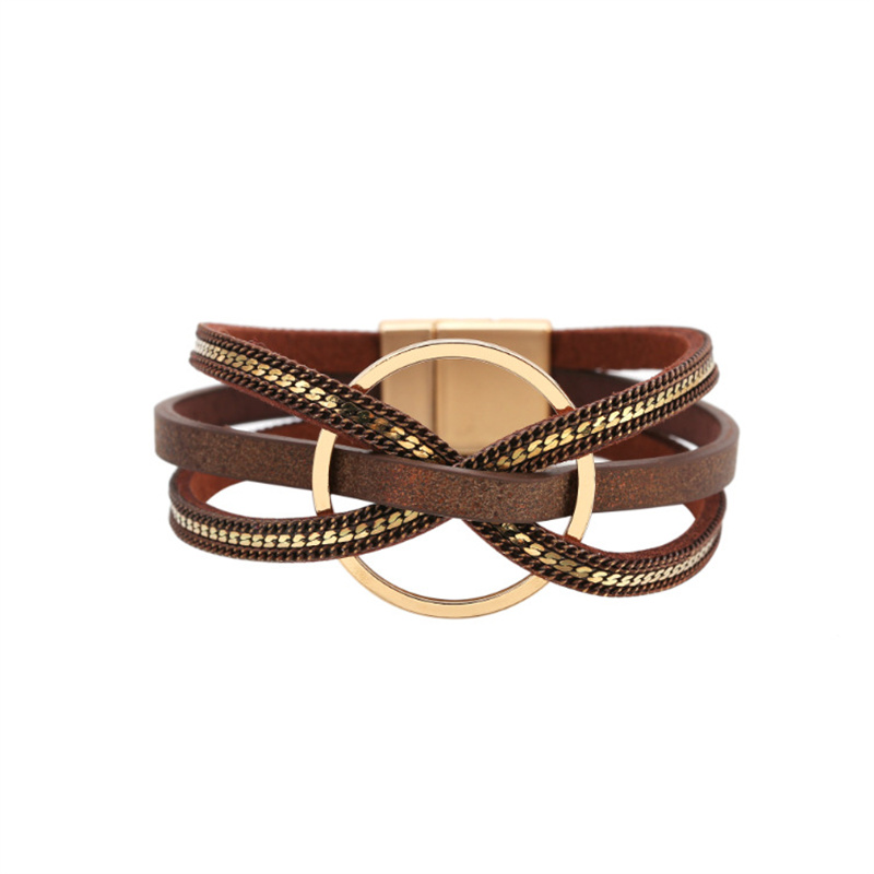 Hollow Circle Multilayer Leather Magnetic Clasp Bracelet Distributor