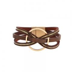 Hollow Circle Multilayer Leather Magnetic Clasp Bracelet Distributor