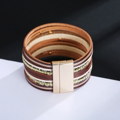 Fashion Bohemian Bracelet Multilayer Leather Bracelet Wide Edge Beaded Magnetic Buckle Distributor