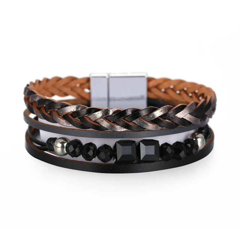 Selling Bohemian Multilayer Leather Braided Handmade Beaded Crystal Bracelet Distributor