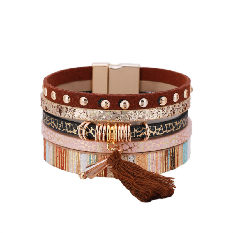 Bohemian Jewelry  Multi-layer Tassel Bracelet Colorful Leather Ladies Jewelry Distributor