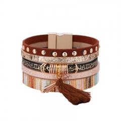 Bohemian Jewelry  Multi-layer Tassel Bracelet Colorful Leather Ladies Jewelry Distributor