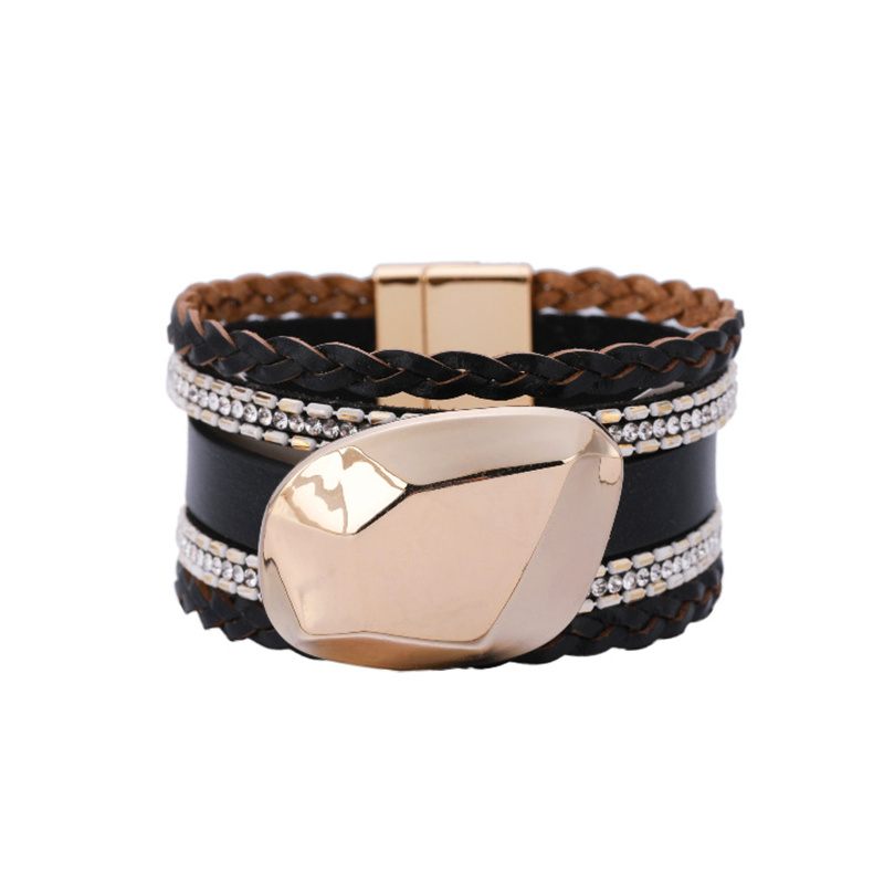 Style Bracelet Simple Geometric Irregular Multi-layer Woven Magnetic Leather Bracelet Distributor