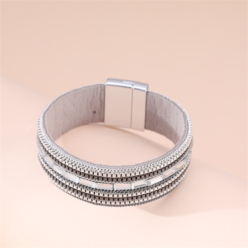 Fashion Bracelet With Diamond-studded Leather Multi-layer Two-color Chain Magnetic Buckle Bracelet Distributor