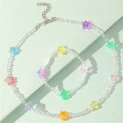 Love Crystal Beaded Necklace Bracelet Set Geometric Five-pointed Star Pendant Distributor