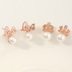 Wholesale Korean Fashion Exquisite Simple And Compact Crown Pearl Inlaid Zircon Earrings Vendors