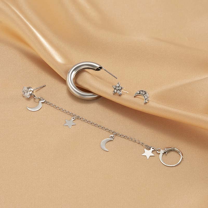 Wholesale Sweet Cool Xingyue Tassel Set Earrings Female Geometric Metal Full Rhinestones Vendors