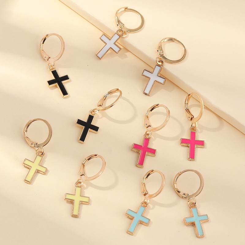 Wholesale Children's Earrings Cross Multi-piece Earrings Drop Oil Vendors