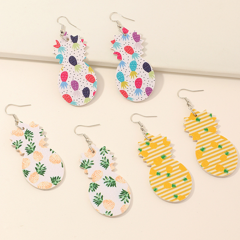 Wholesale PU Leather Earrings Creative Fruit Pineapple Print Vendors