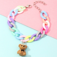 Japanese Sweet Candy Color Bear Pendant Bracelet Thick Chain Color Pendant Distributor