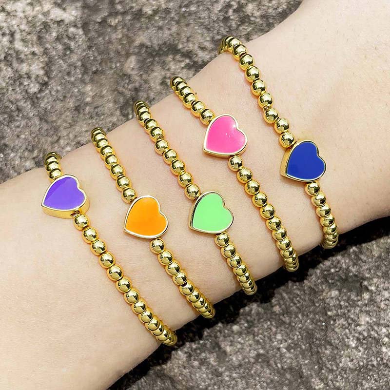 Wholesale Golden Round Bead Bracelet  Year Female Design Feeling Drop Oil Love Heart Hand Jewelry Vendors