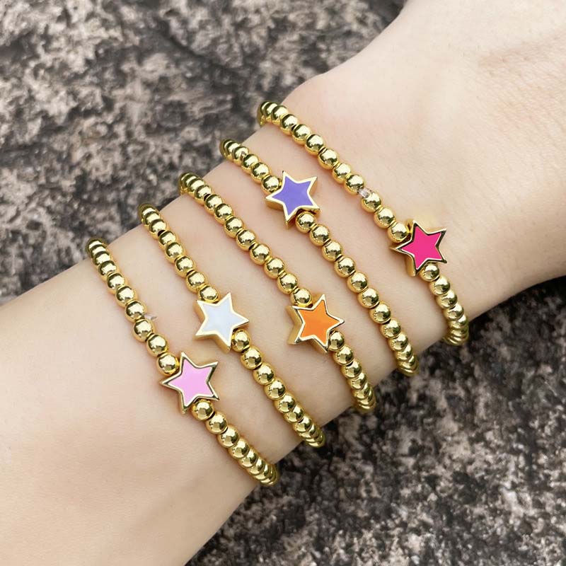 Wholesale Product  Fashion Simple Five-pointed Star Beaded Bracelet Golden Elastic Round Bead Bracelet Vendors