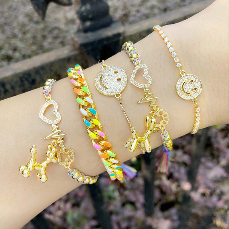 Wholesale Product Ethnic Bohemian Bracelet Female Color Drop Oil Cuban Chain Smiley Bracelet Vendors