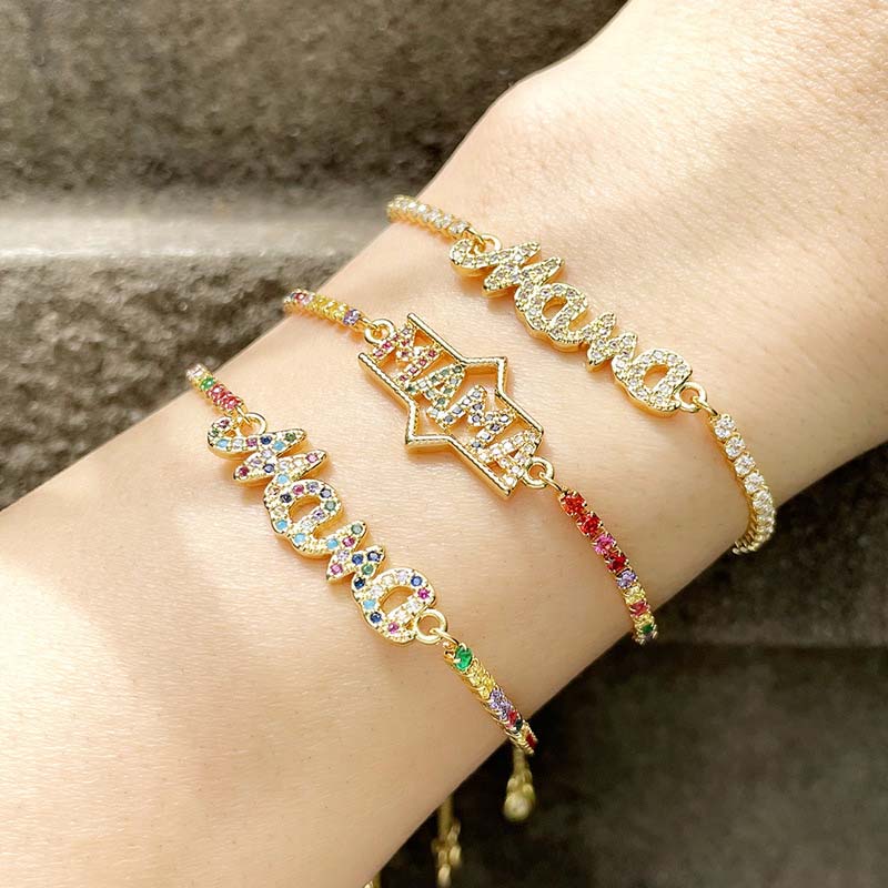 Wholesale Personalized Micro-inlaid Color Zircon Bracelet Electroplating K Real Gold Letter Mama Bracelet Vendors