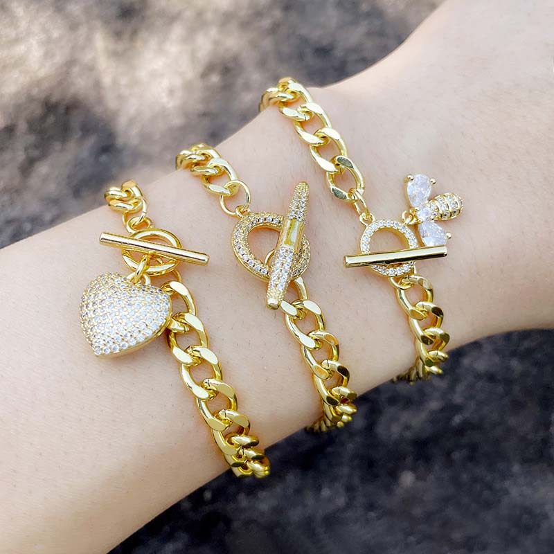 Wholesale Hip Hop Jewelry Simple Geometric OT Clasp Bracelet Female Fashion Love Heart Bracelet Vendors