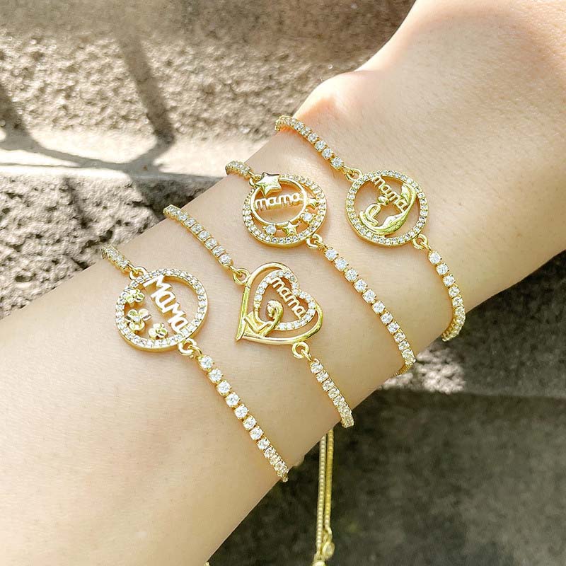 Wholesale Mama Mother's Day Bracelet Creative Personality Simple Love Round Diamond Bracelet Festival Vendors