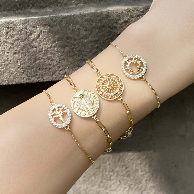 Wholesale Paper Clip Snake Shape Bracelet Simple Sun Tree Of Life Zircon Bracelet Female Vendors