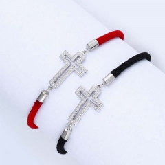Wholesale Korean Style Fashion Simple And Exquisite Cross Red Rope Bracelet Adjustable Couple Zircon Vendors