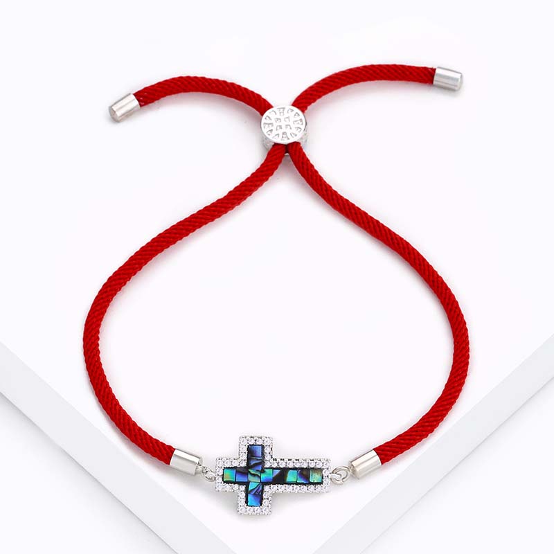 Wholesale Korean Fashion Exquisite Color Shell Zircon Red String Bracelet Simple Personality Cross Adjustable Bracelet Vendors
