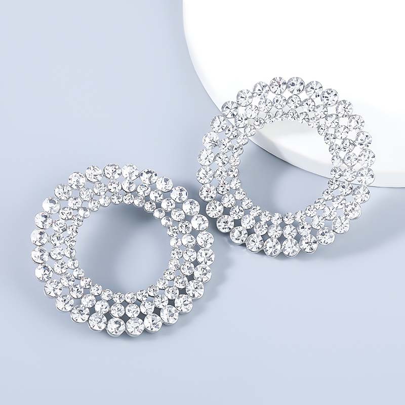 Wholesale Claw Chain Alloy Diamond Round Earrings Exaggerated Super Flash Dinner Vendors