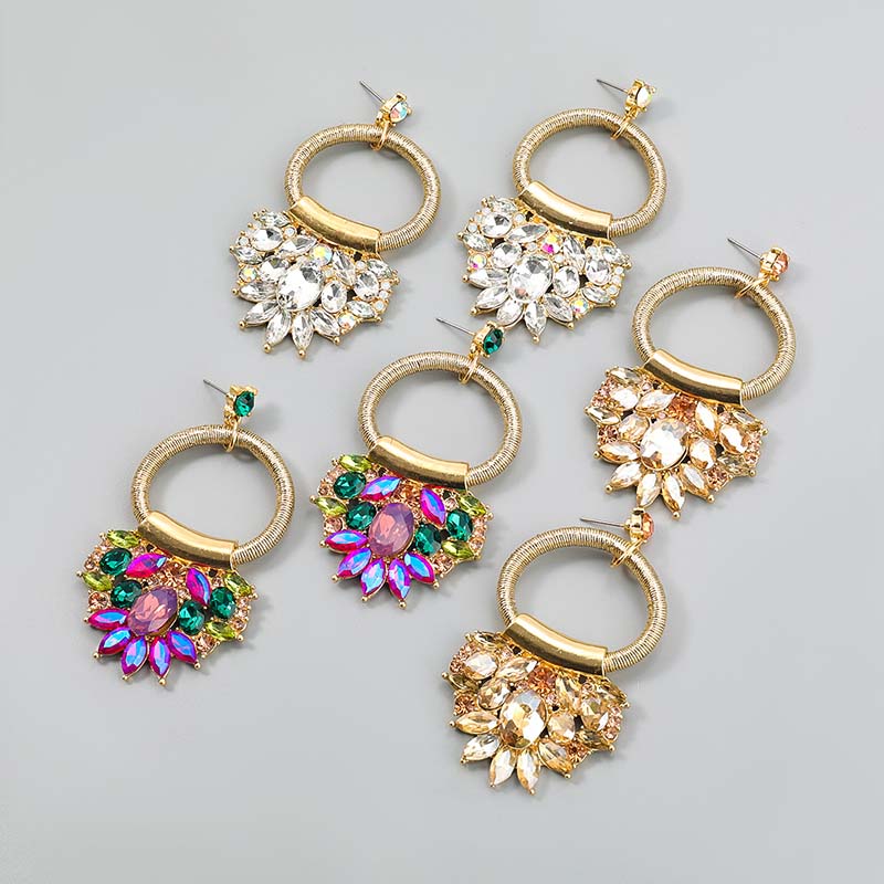 Wholesale Fashion Color Diamond Ring Alloy Diamond Acrylic Flower Earrings Vendors