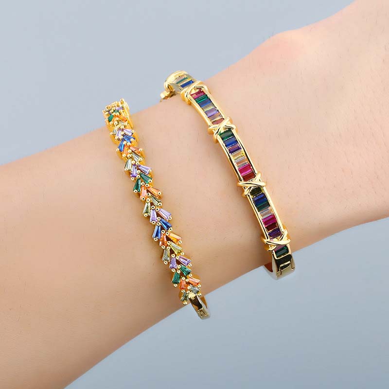 Wholesale Colorful Zircon Bracelet Female Original Colorful Geometric Personality Open Bracelet Vendors