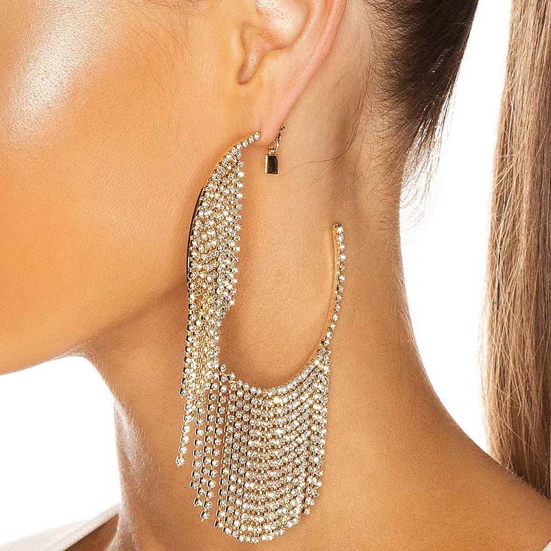 Wholesale Super Flashing Claw Chain Ring Alloy Diamond Tassel Earrings Tide Vendors