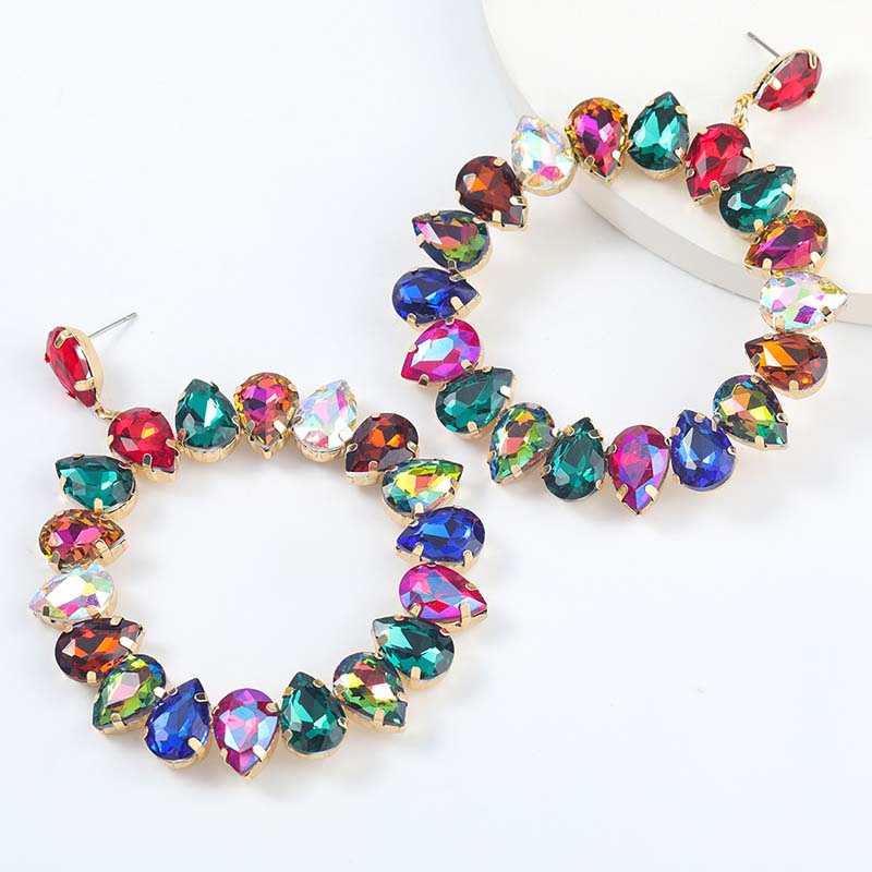 Wholesale Fashion Color Diamond Alloy Drop-shaped Round Earrings Vendors