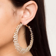 Wholesale Super Flash Claw Chain Round Mesh Hollow Rhinestone Geometric Earrings Vendors