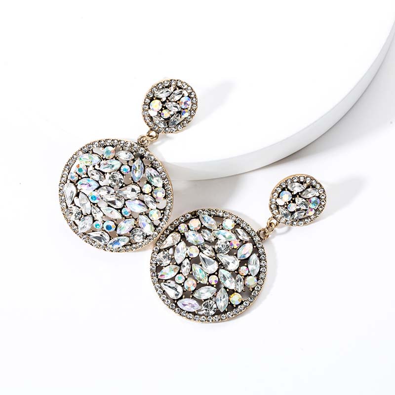 Double-layer Round Acrylic Earrings With Diamonds, Trendy And Super Flash Manufacturer
