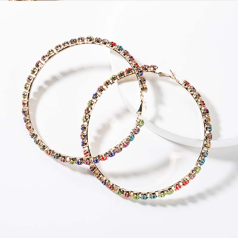 Creative Colorful Diamond Big Circle Diamond Earrings Retro Fashion Manufacturer