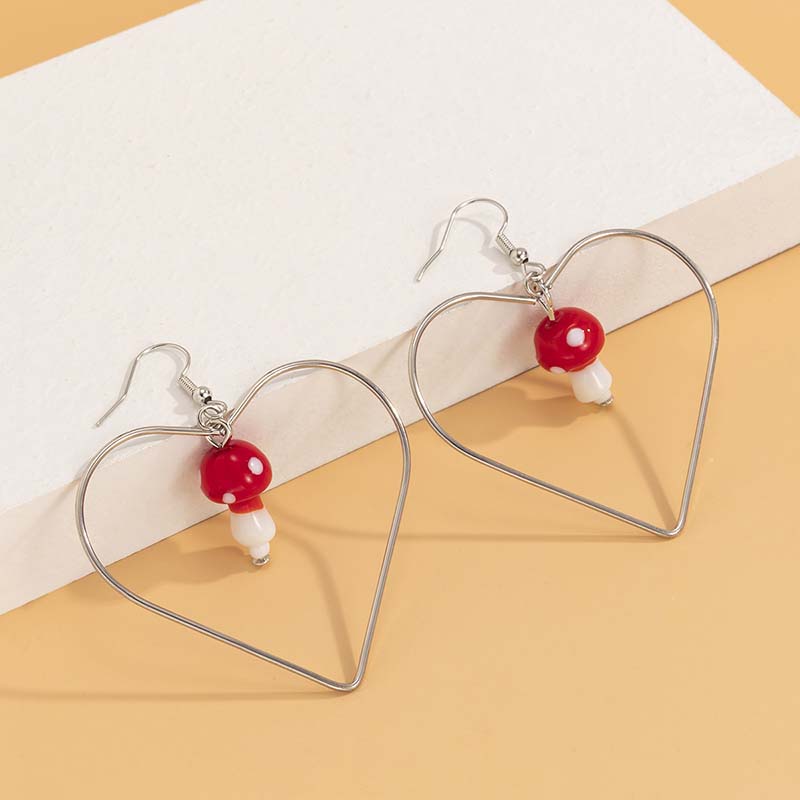 Wholesale Simple Geometric Love Earrings Retro Simple Red Ceramic Mushroom Ear Hooks Vendors