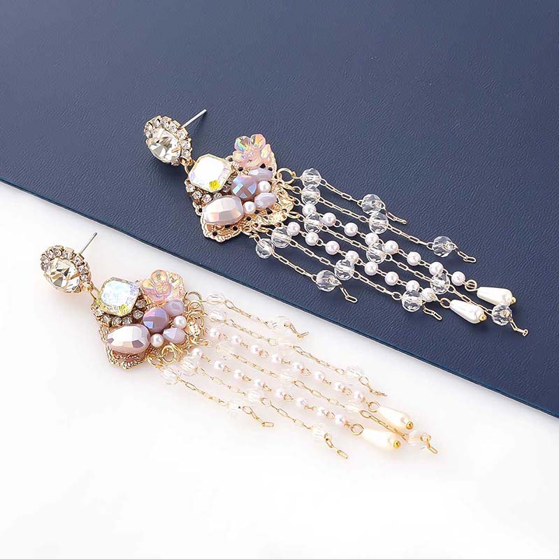 Fashion Resin Flower Acrylic Imitation Pearl Tassel Earrings Korean Version Supplier