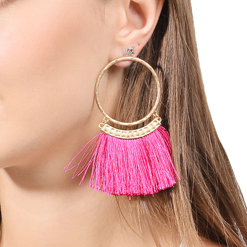 Wholesale Retro Ethnic Fashion Exaggerated Earrings Alloy Circle Fan-shaped Tassel Earrings Vendors