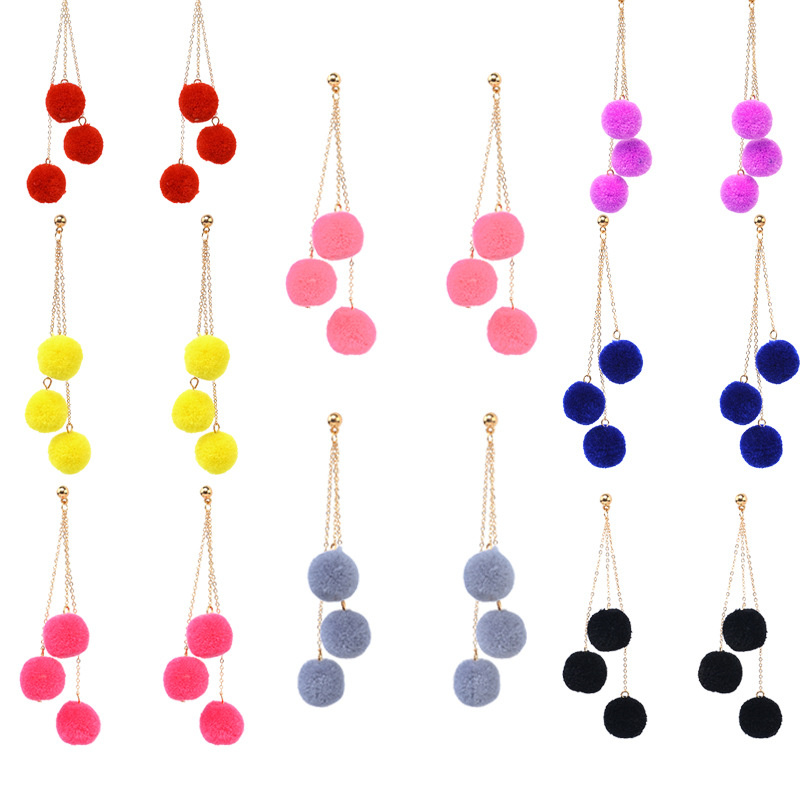 Wholesale Fashion Earrings Multi-layer Tassel Hair Ball Multicolor Earrings Vendors