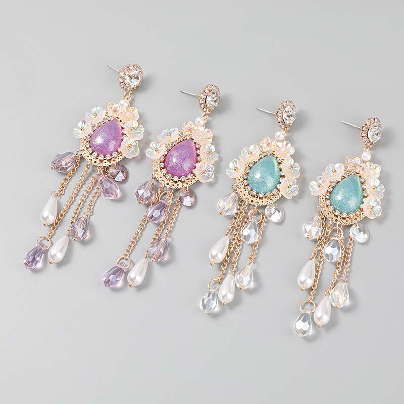 Resin Flower Acrylic Imitation Pearl Tassel Earrings Earrings Earrings Supplier