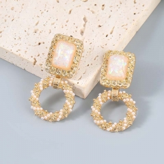 Korean Resin Alloy Inlaid Pearl Geometric Stud Earrings Party Supplier