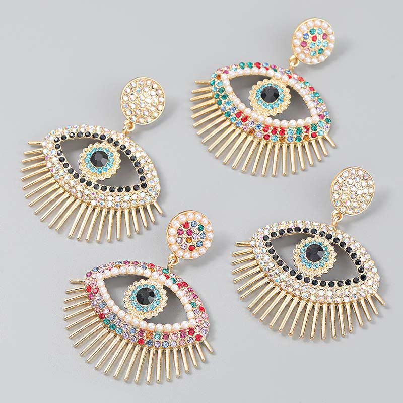 Fashion Color Diamond Alloy Diamond And Pearl Eye Earrings Exaggerated Supplier