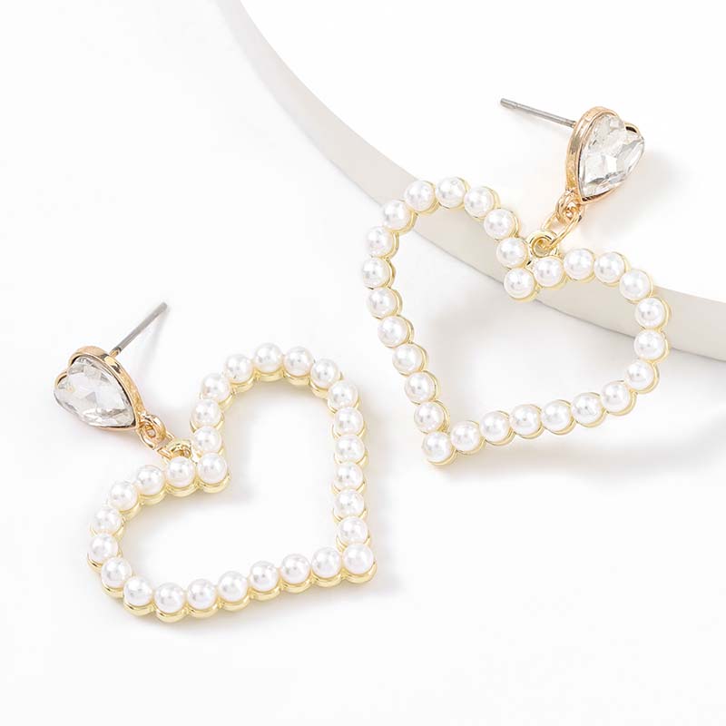 Alloy Diamond And Pearl Heart-shaped Korean Earrings Supplier